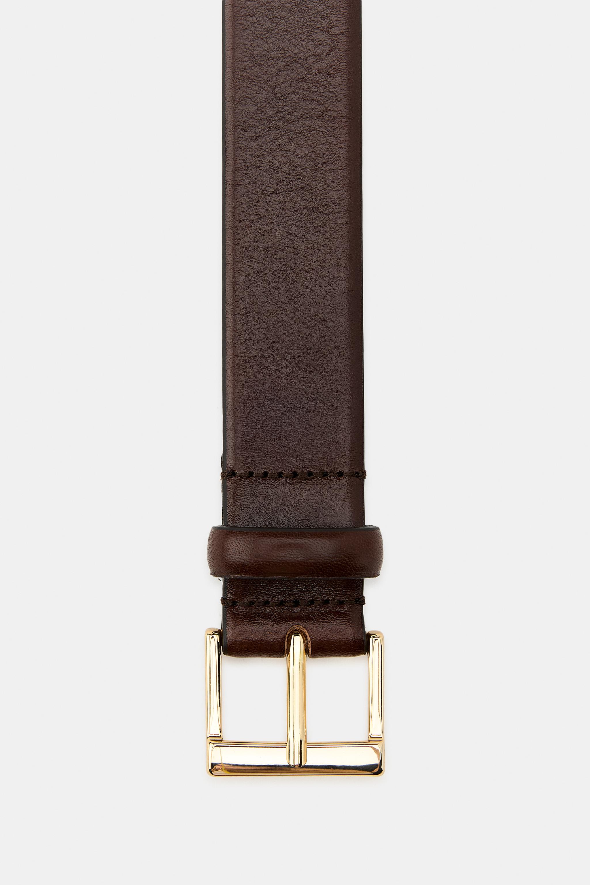 100% LEATHER BELT WITH SQUARE BUCKLE